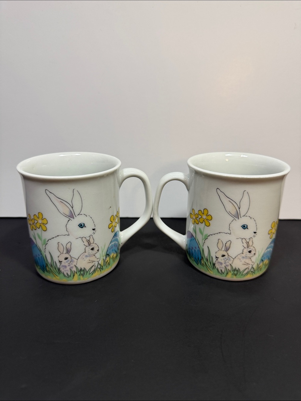 Vintage White Bunny Family Ceramic Mug - Spring Floral Design - Picture 2 of 4